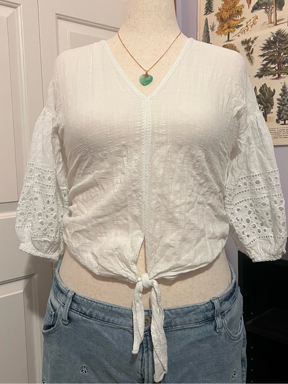 White Tie-Front V-Neck Women’s Top